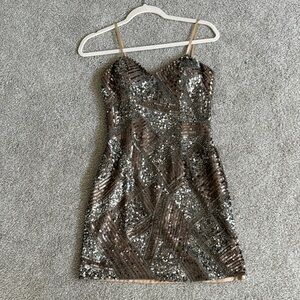 Scala Sequin Mini Dress - Silver and Brown